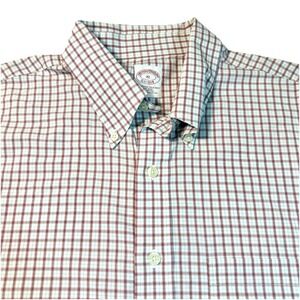 BROOKS BROTHERS Shirt Mens XL Gingham Check Non Iron Original Polo Cotton Blue